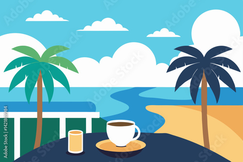 vector illustration of a tropical beach with palms