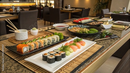 Restaurant Sushi Spread with Elegant Presentation