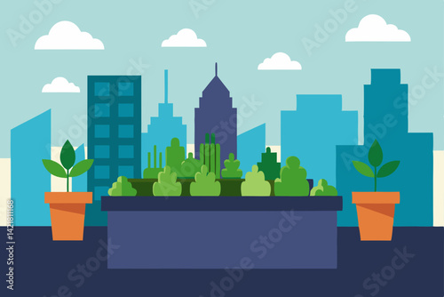 Modern urban landscape with green eco-friendly buildings and a vibrant city skyline illustration