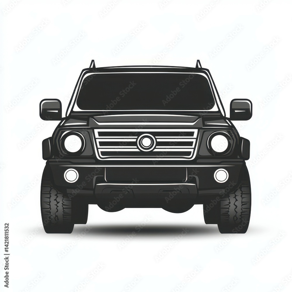 Front view of a modern black SUV showcasing sleek design and powerful stance in a minimalistic background during daylight Front view of a modern black SUV showcasing sleek design and powerful stance in a minimalistic background during daylight