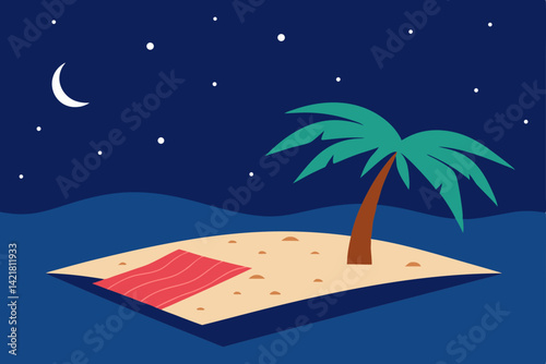 Tropical island beach with palm trees, a perfect summer vacation paradise