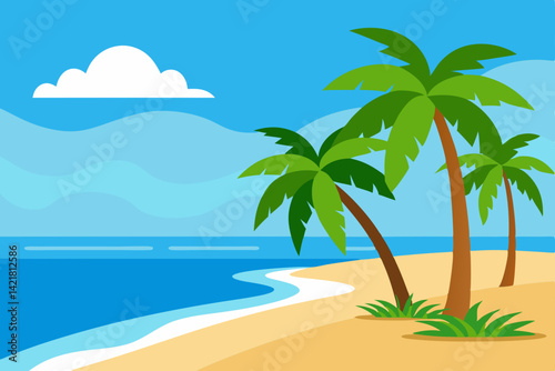 Tropical palm trees line a sandy beach, inviting summer travel to a Caribbean island paradise