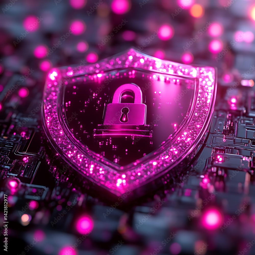 Fototapeta premium Digital security shield highlights protection on a circuit board.