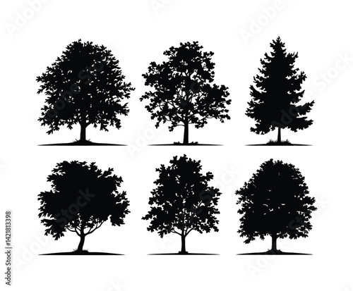 Alder Tree Silhouette Collection Vector Template Illustration