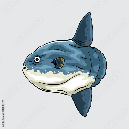 Ocean Sunfish Mola-mola isolated cartoon illustration with light background