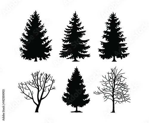 Isolated Vector Template of Alder Tree Silhouette