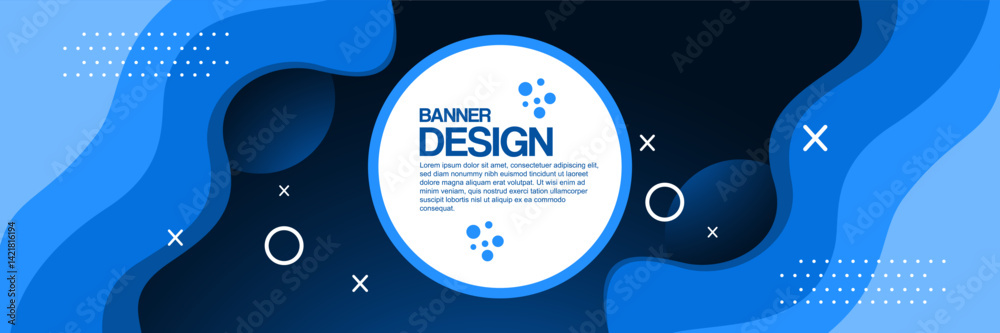 Modern Abstract Blue Banner Design Featuring Layered Paper Cut Style Waves