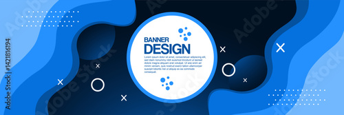 Modern Abstract Blue Banner Design Featuring Layered Paper Cut Style Waves