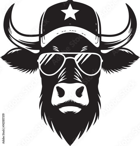 cow clipart silhouette, cow head icon, cow head white sunglass clipart silhouette vector