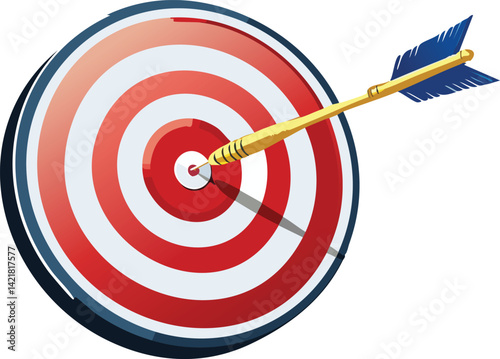 Bullseye Target with Perfect Arrow Hit - Achievement Vector Icon for Goals, Success & Precision Concepts