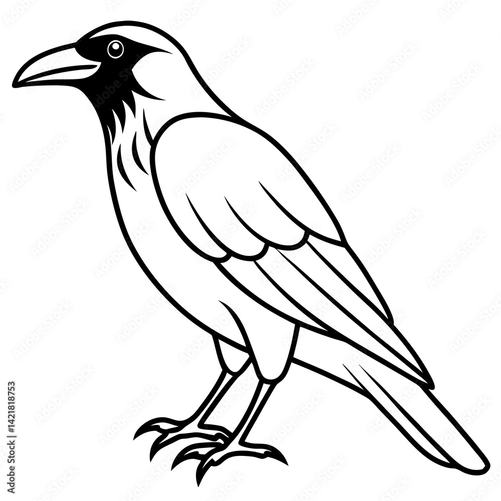 Obraz premium Elegant One-Line Crow Vector Drawing