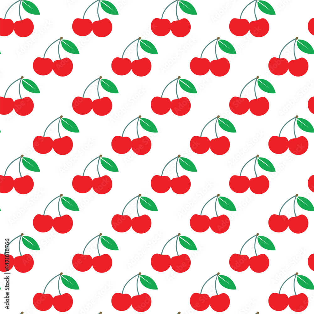 Seamless vector pattern with red cherries on a white background Seamless vector pattern with red cherries on a white background