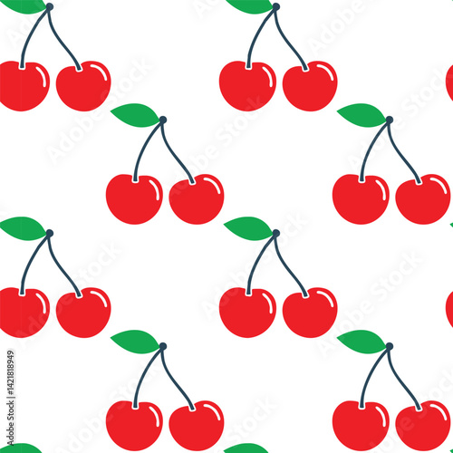 Seamless vector pattern with red cherries on a white background