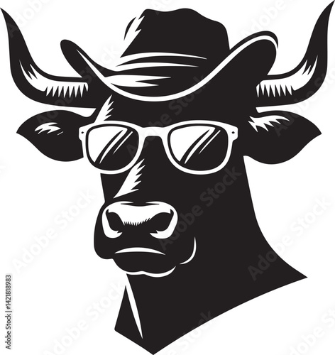 cow clipart silhouette, cow head icon, cow head white sunglass clipart silhouette vector