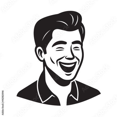 Cheerful man logo front view black and white vector