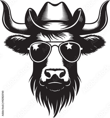 cow clipart silhouette, cow head icon, cow head white sunglass clipart silhouette vector