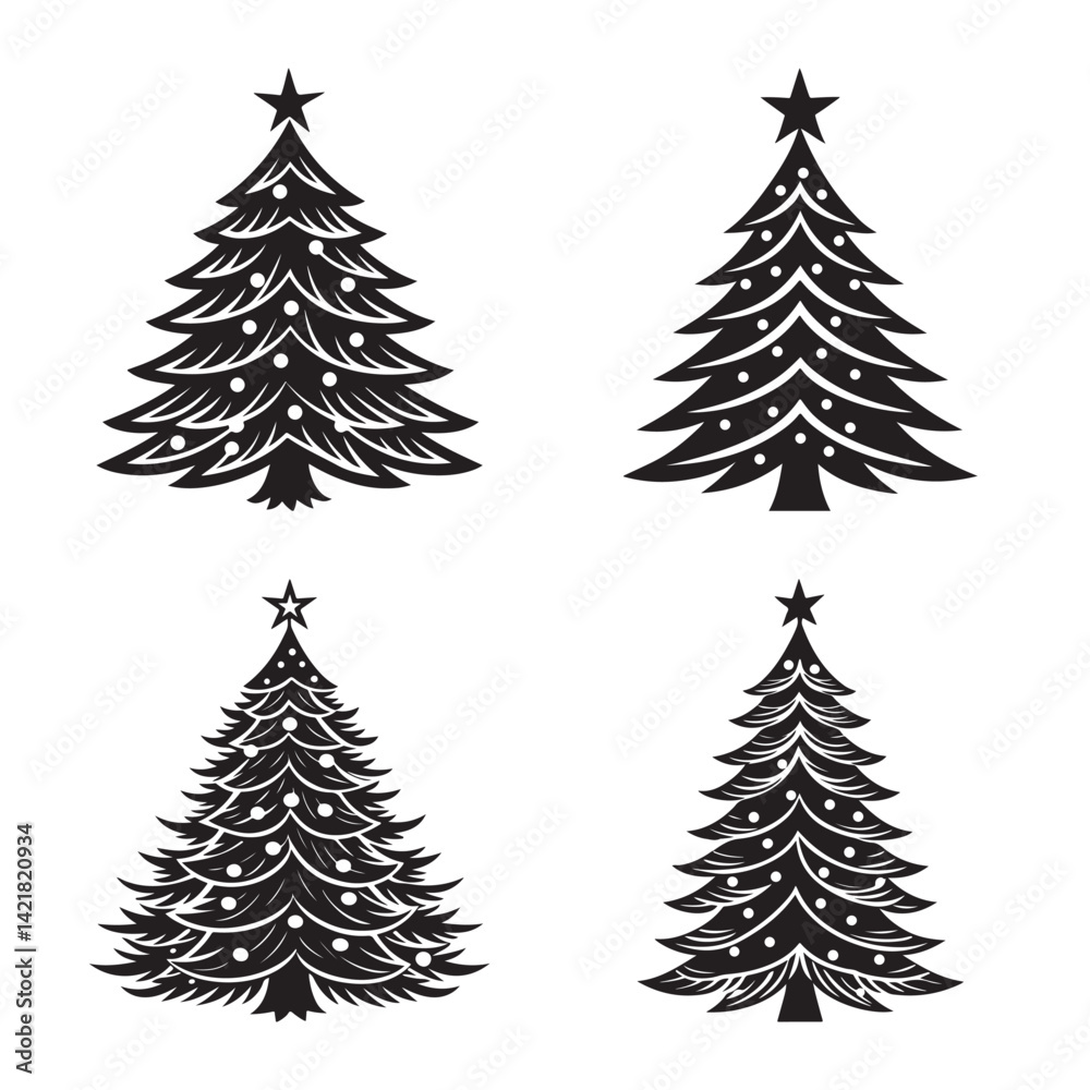 Obraz premium Classic pine Christmas tree silhouette vector illustration