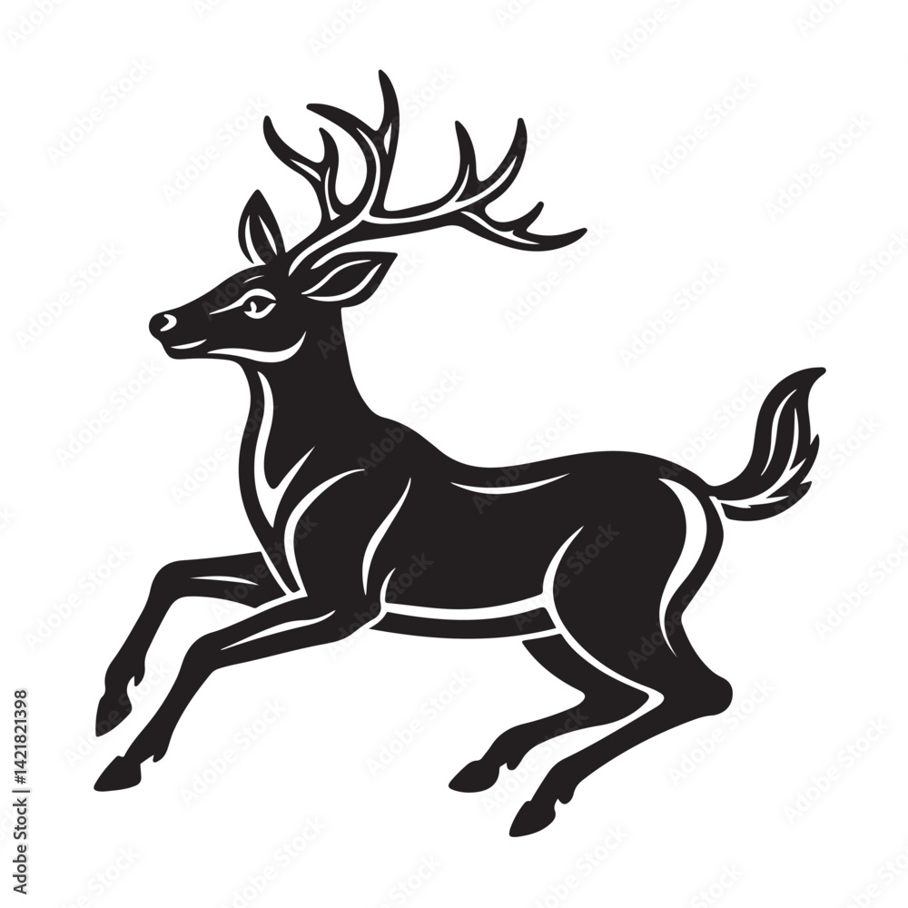 Fototapeta premium Deer in motion silhouette logo clean line vector illustration