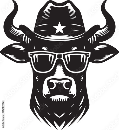 cow clipart silhouette, cow head icon, cow head white sunglass clipart silhouette vector
