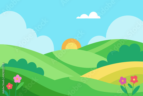 summer landscape with mountains and blue sky
