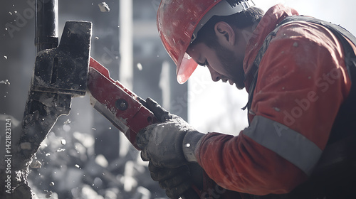 Obraz na płótnie Construction Worker Using a Jackhammer w salonie
