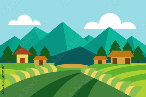 rural landscape with houses and trees