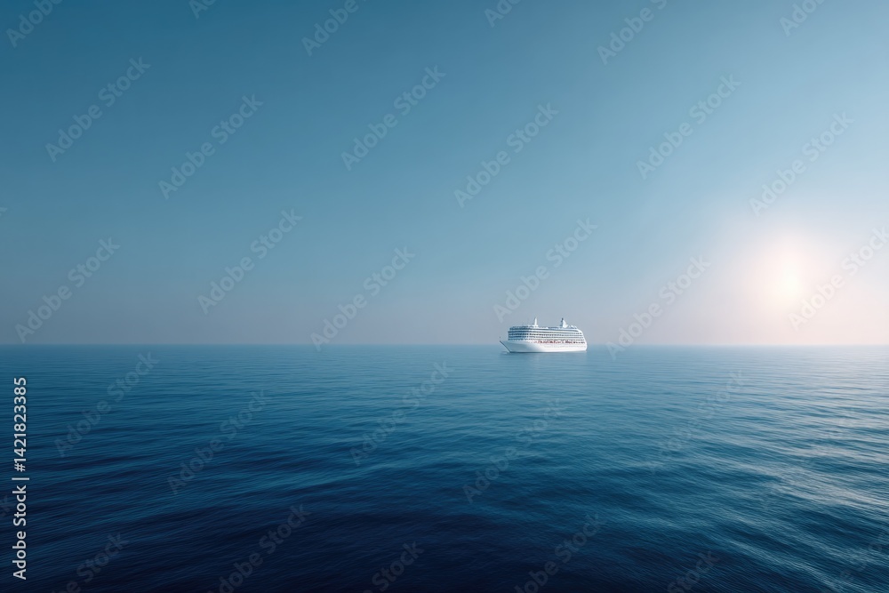 minimalistic image of serene ocean view with elegant cruise ship on horizon vast blue water stretches seamlessly under minimalistic image of serene ocean view with elegant cruise ship on horizon vast blue water stretches seamlessly under
