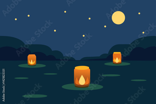 night landscape with moon and stars