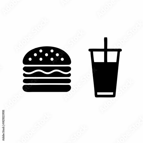 Black burger and drink vector, fast food icon
