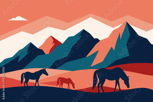 camel in desert horses and mountain