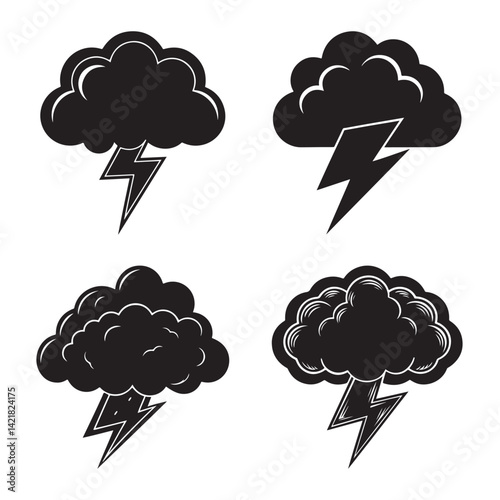 Weather cloud with lightning bold silhouette vector illustration