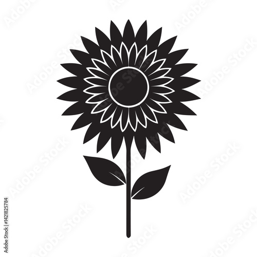 Classic sunflower outline silhouette black and white vector