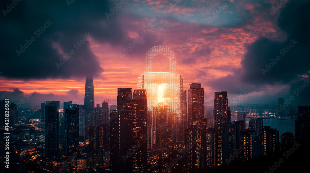 Obraz premium Cybersecurity threats and regulations in urban environments a visual exploration of future challenges