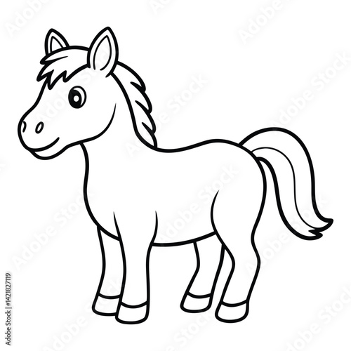Cartoon horse illustration outline style for coloring book pages and educational resources