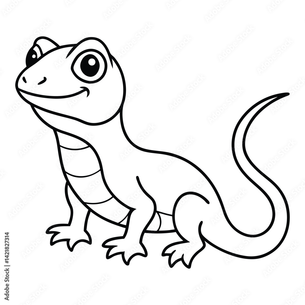 Cartoon lizard illustration cute reptile with friendly expression coloring page design