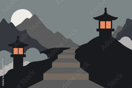 silhouette of a castle in the moonlight