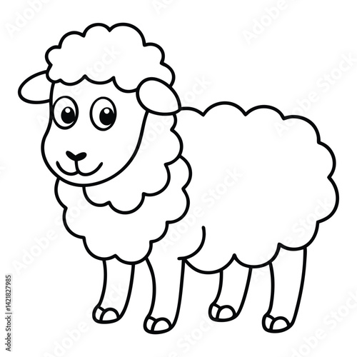 Cartoon sheep outline drawing cute farm animal illustration line art style children design