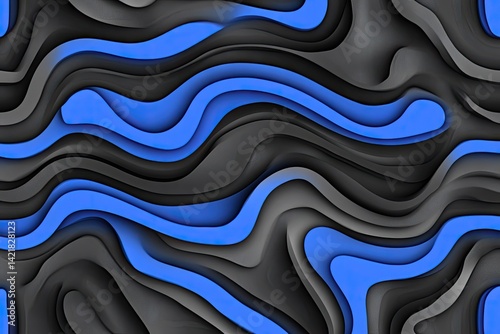 Abstract wavy layers in dark gray and blue