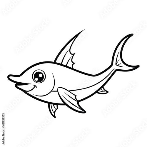 Cartoon swordfish outline illustration simple black and white ocean animal vector design for kids