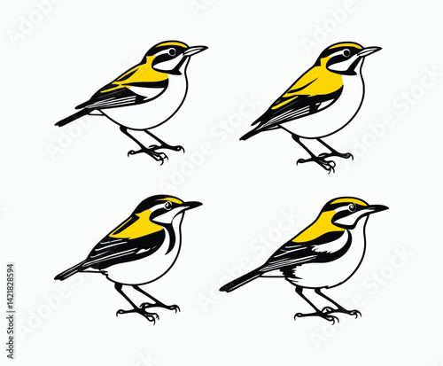 Isolated Yellow Rumped Warbler Silhouette EPS Template