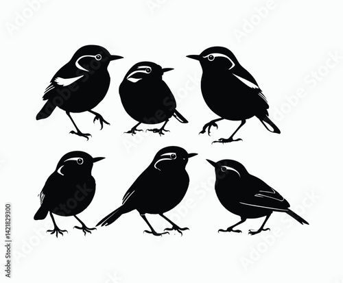 Yellow Rumped Warbler Bird Silhouette EPS Vector Template