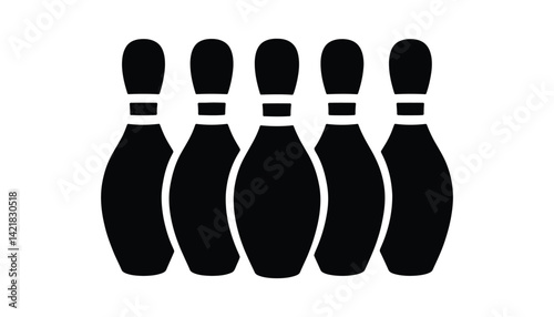 Bowling Pins Silhouette Vector Icon, Black Flat Design for Sports and Game Concepts