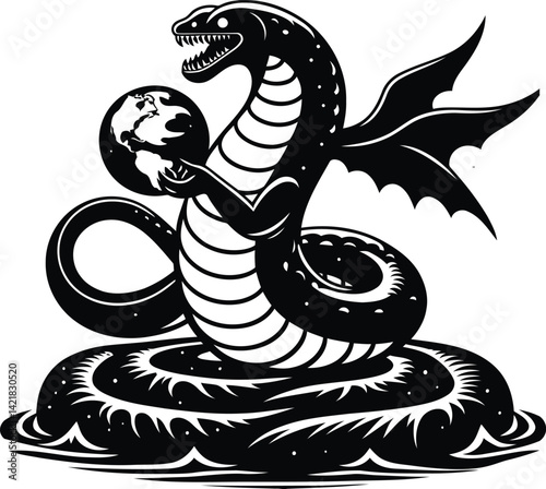  Epic Biblical Leviathan Coiling the Earth, Powerful Sea Creature in Majestic Fantasy Art
