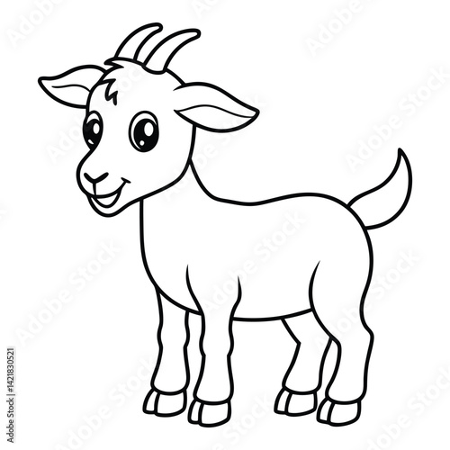 Cute cartoon goat illustration outline drawing simple farm animal image for kids