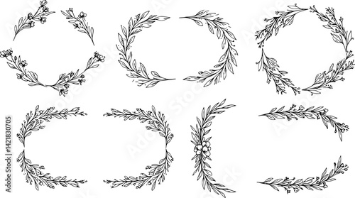 Set of hand drawn vector flowers, tropical leaves, plant, wildflower, rose. eucalyptus. branches. Collection of botanical silhouette element vector. Abstract bouquet in minimalistic flat style