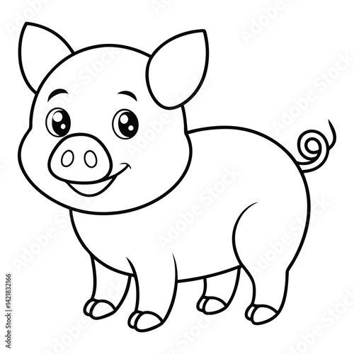 Cute cartoon pig vector illustration outlined farm animal design element for coloring pages