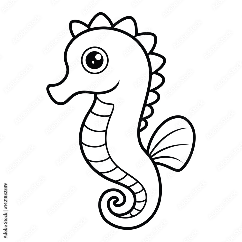 Fototapeta premium Cute cartoon seahorse outline illustration for childrens coloring book and educational resources