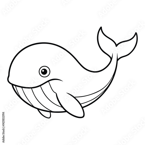 Cute cartoon whale outline illustration for coloring pages and childrens educational resources