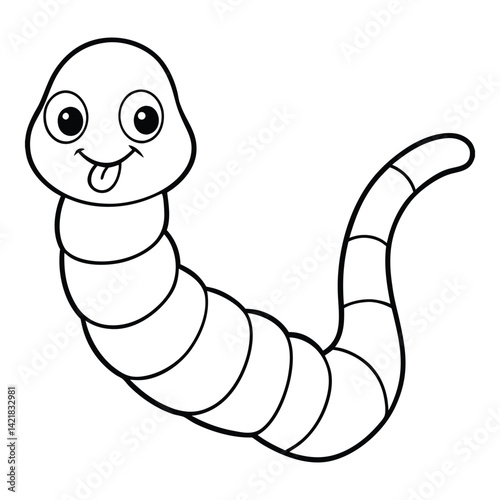 Cute cartoon worm character outline vector illustration for childrens coloring page or book