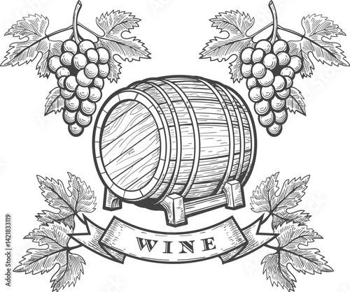 Grape wine engraving emblem